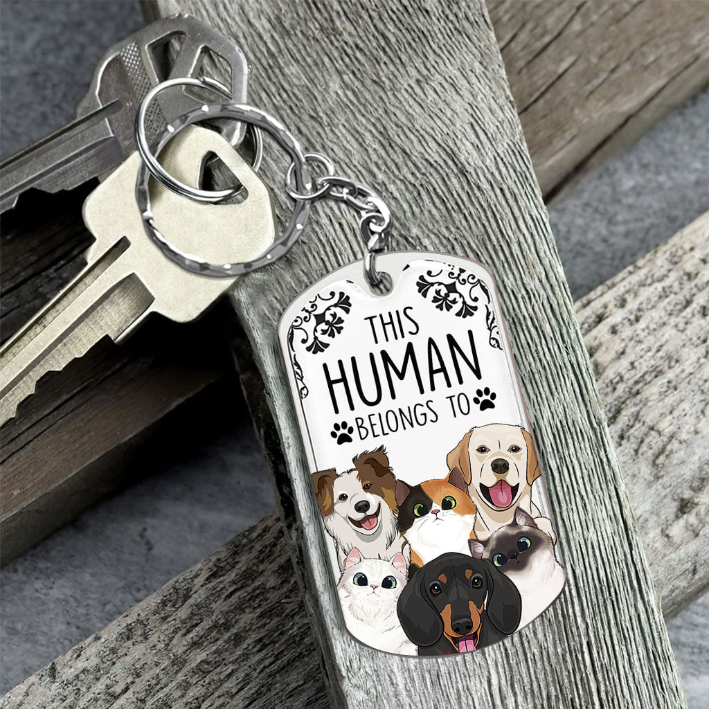 This Human Belongs To - Dog gift for cat lover - Personalized Stainless Steel Keychain