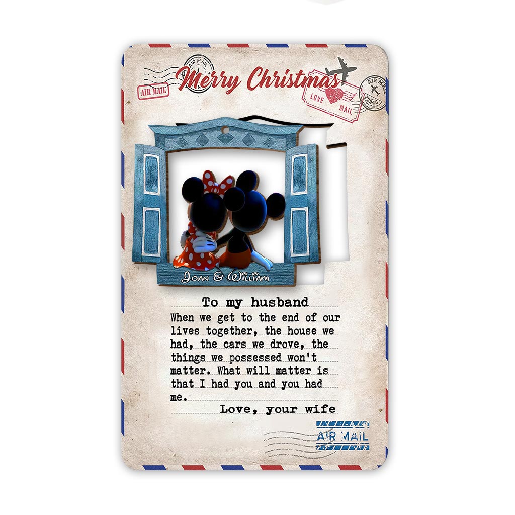 When We Get To The End - Personalized Christmas Mouse Wooden Card Pop Out Ornament