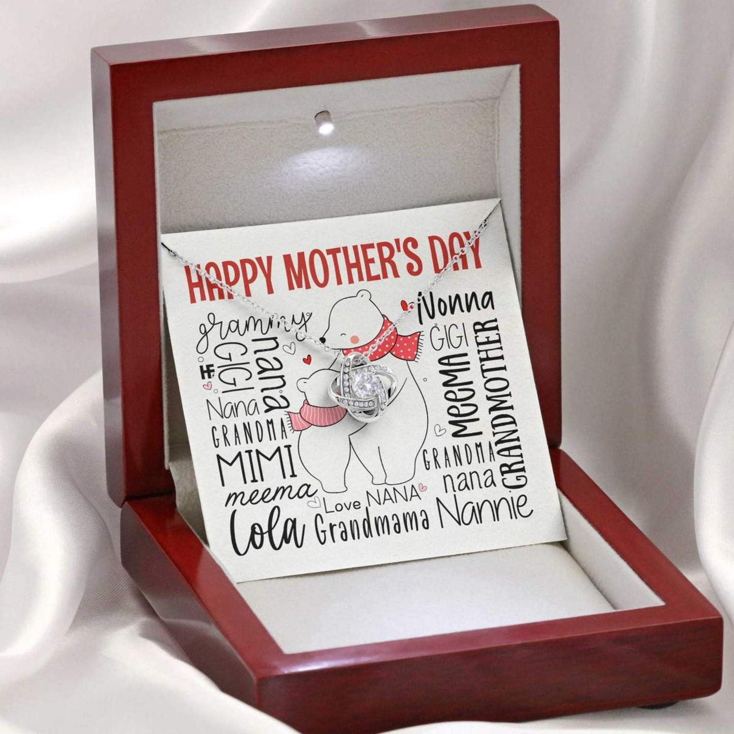 For Your Dear Grandma With Cute Polar Bear On Mother's Day - Grandma Love Knot Necklace 0921