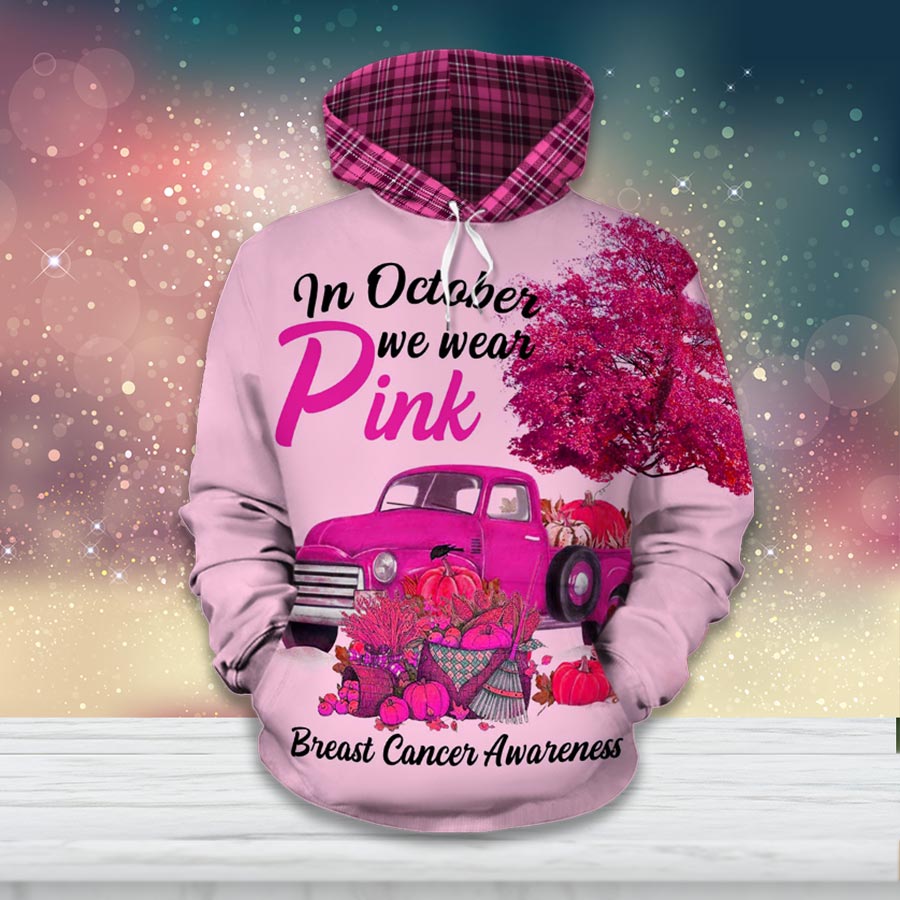 In October We Wear Pink - Breast Cancer Awareness All Over T-shirt and Hoodie 0822