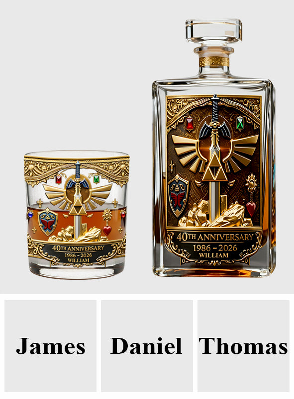 Golden Relic 40th Anniversary Whiskey Set - Personalized The Hero's Legend Whiskey Decanter Set