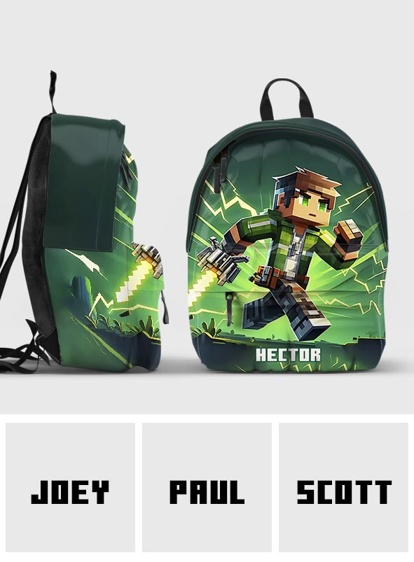 Gift For Block World Loving Kid - Personalized Block World Backpack