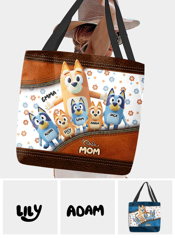 Best Mom Ever - Personalized Blue Dog Tote Bag