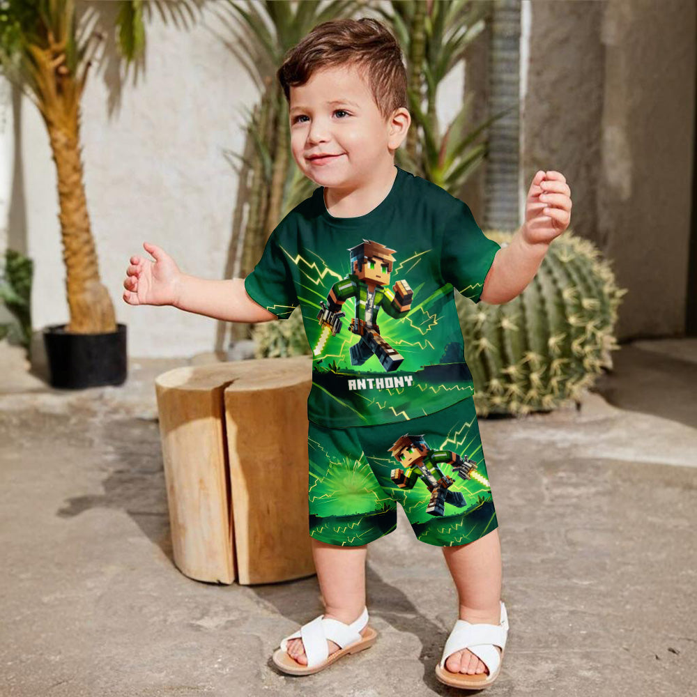 Gift For Block World Loving Kid - Personalized Block World Kid T-shirt & Shorts