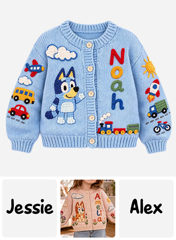 Magical Day - Personalized Blue Dog Cardigan Sweater