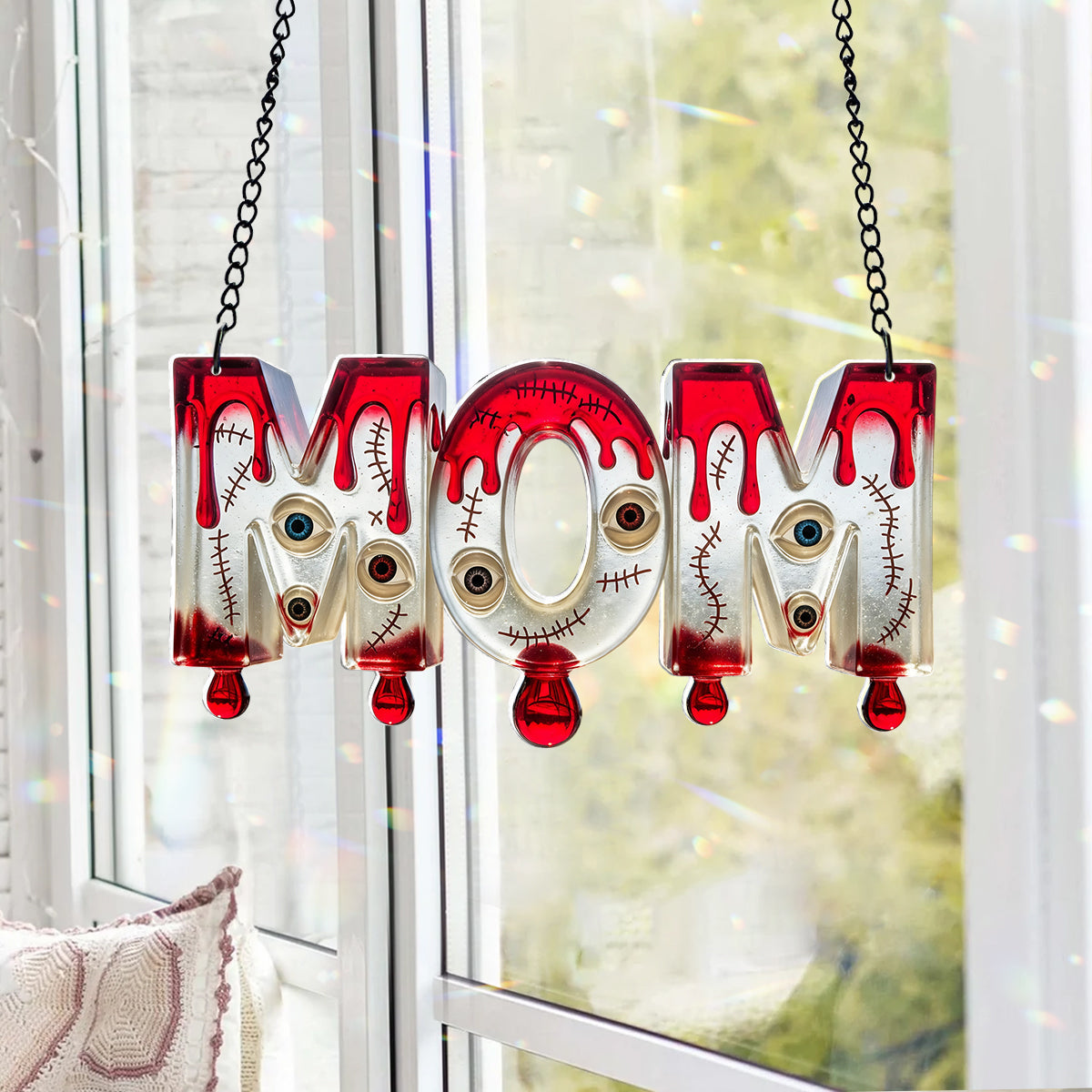Mom Of Little Horrors - Personalized Horror Character Window Hanging Suncatcher With Custom Charms