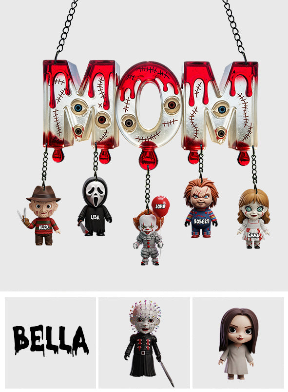 Mom Of Little Horrors - Personalized Horror Character Window Hanging Suncatcher With Custom Charms