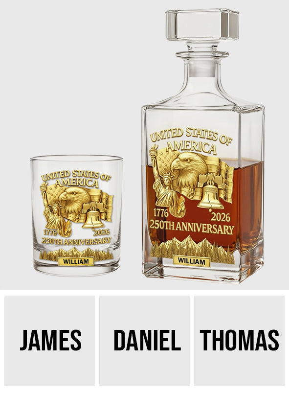 America 250th Anniversary, Patriot Eagle, Liberty - Personalized Patriot Whiskey Decanter Set