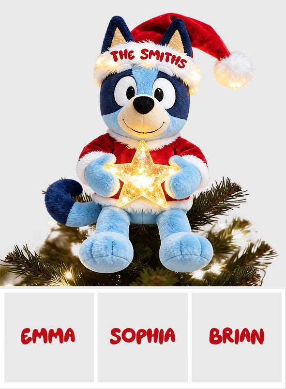 Merry Christmas - Personalized Blue Dog LED Light Tree Topper