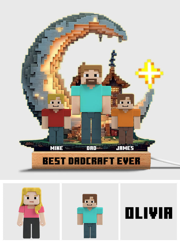 Dadcraft, Father's Day Gift For Game Dad - Personalized Block World Shaped Plaque Light Base