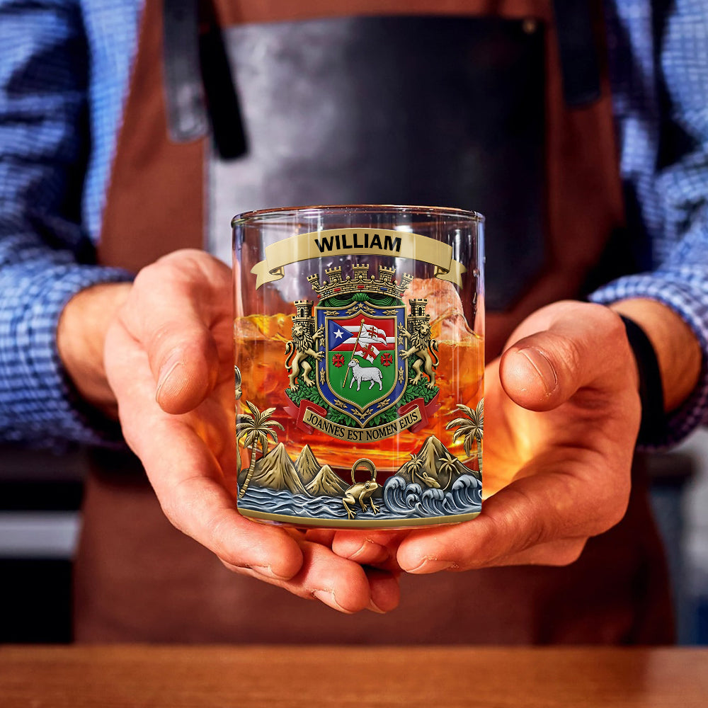 Proud Puerto Rico, Joannes Est Nomen Ejus - Personalized Expats Whiskey Glass