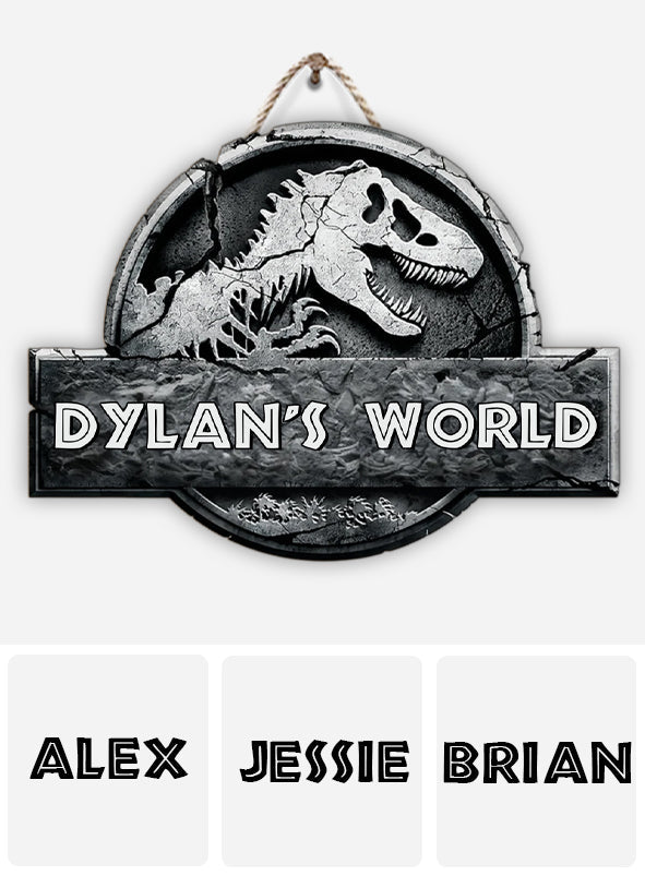 Dinosaur World - Personalized Dinosaur Custom Shaped Wood Sign