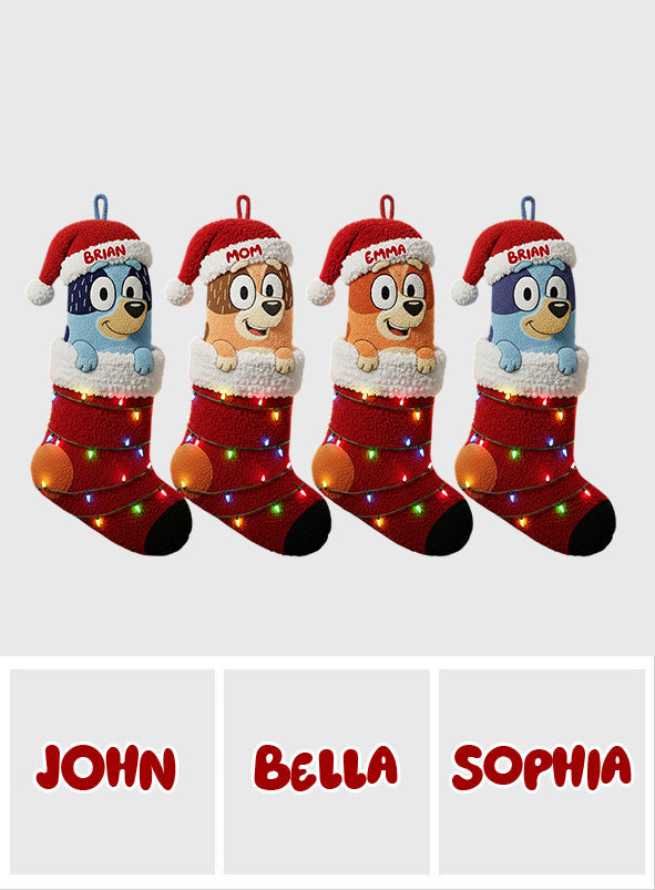 Rockin' Around The Christmas Tree - Personalized Blue Dog Shaped Christmas Stocking