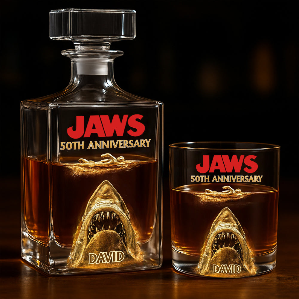50th Anniversary Scary Shark - Personalized Whiskey Decanter Set