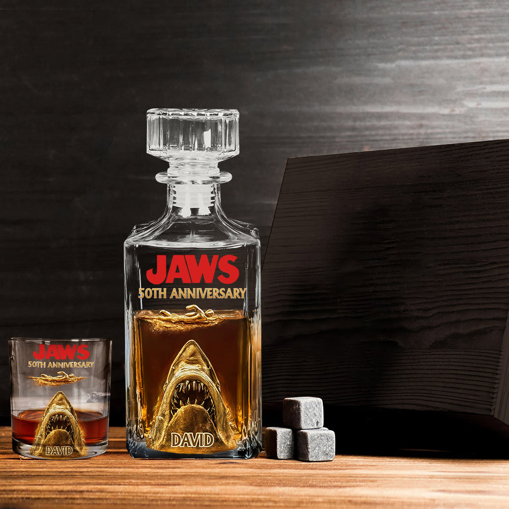 50th Anniversary Scary Shark - Personalized Whiskey Decanter Set