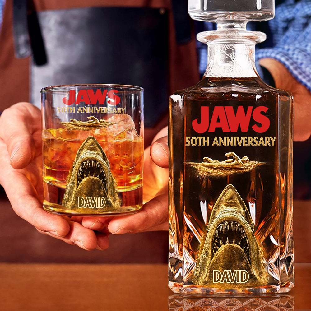 50th Anniversary Scary Shark - Personalized Whiskey Decanter Set