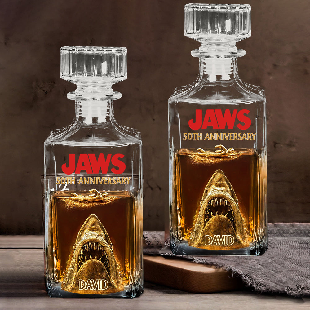 50th Anniversary Scary Shark - Personalized Whiskey Decanter Set