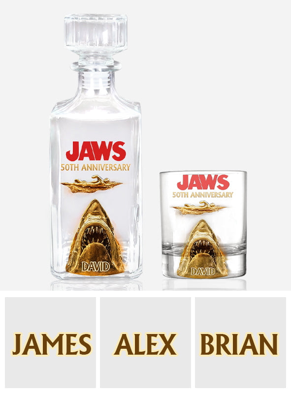 50th Anniversary Scary Shark - Personalized Whiskey Decanter Set