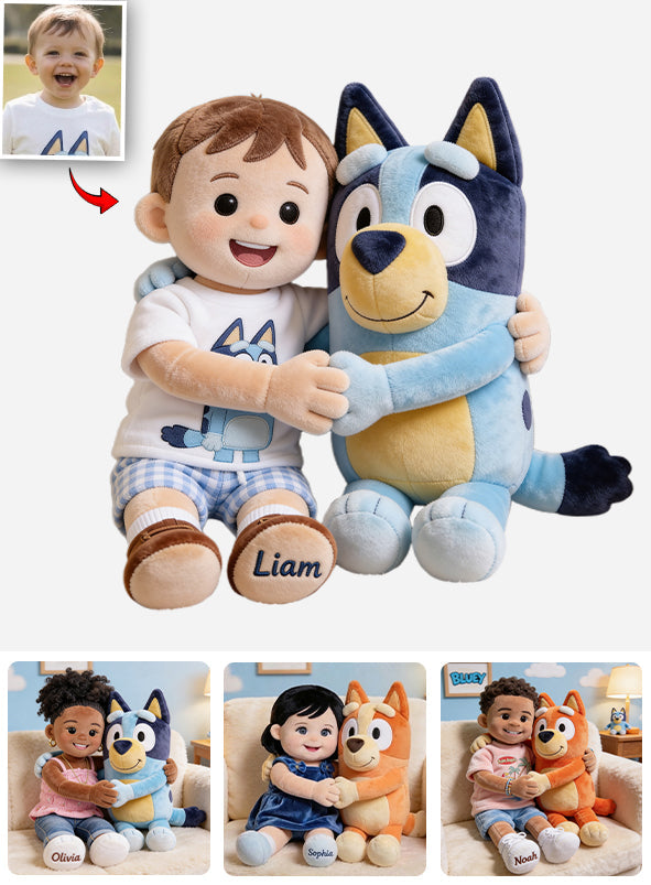 Cute Blue Character - Personalized Blue Dog Premium Faux Fur Pillow