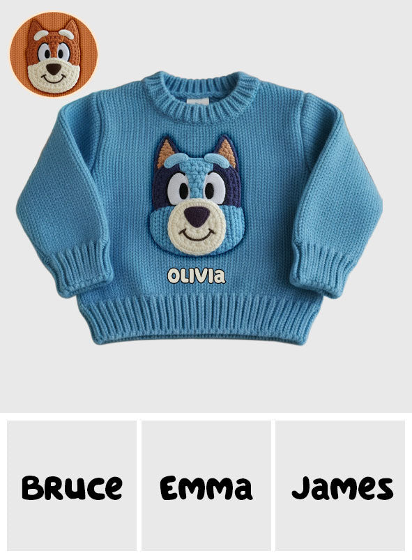 Blue Dog - Personalized Kid Ugly Sweater