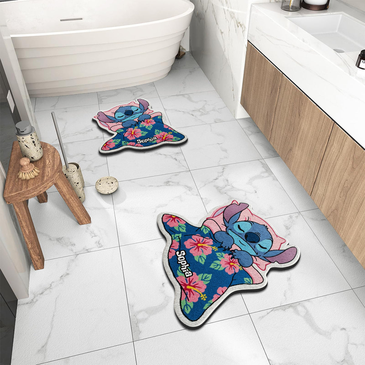 Cute Sleeping Blue Monster - Personalized Ohana Non-Slip Tufted Rug