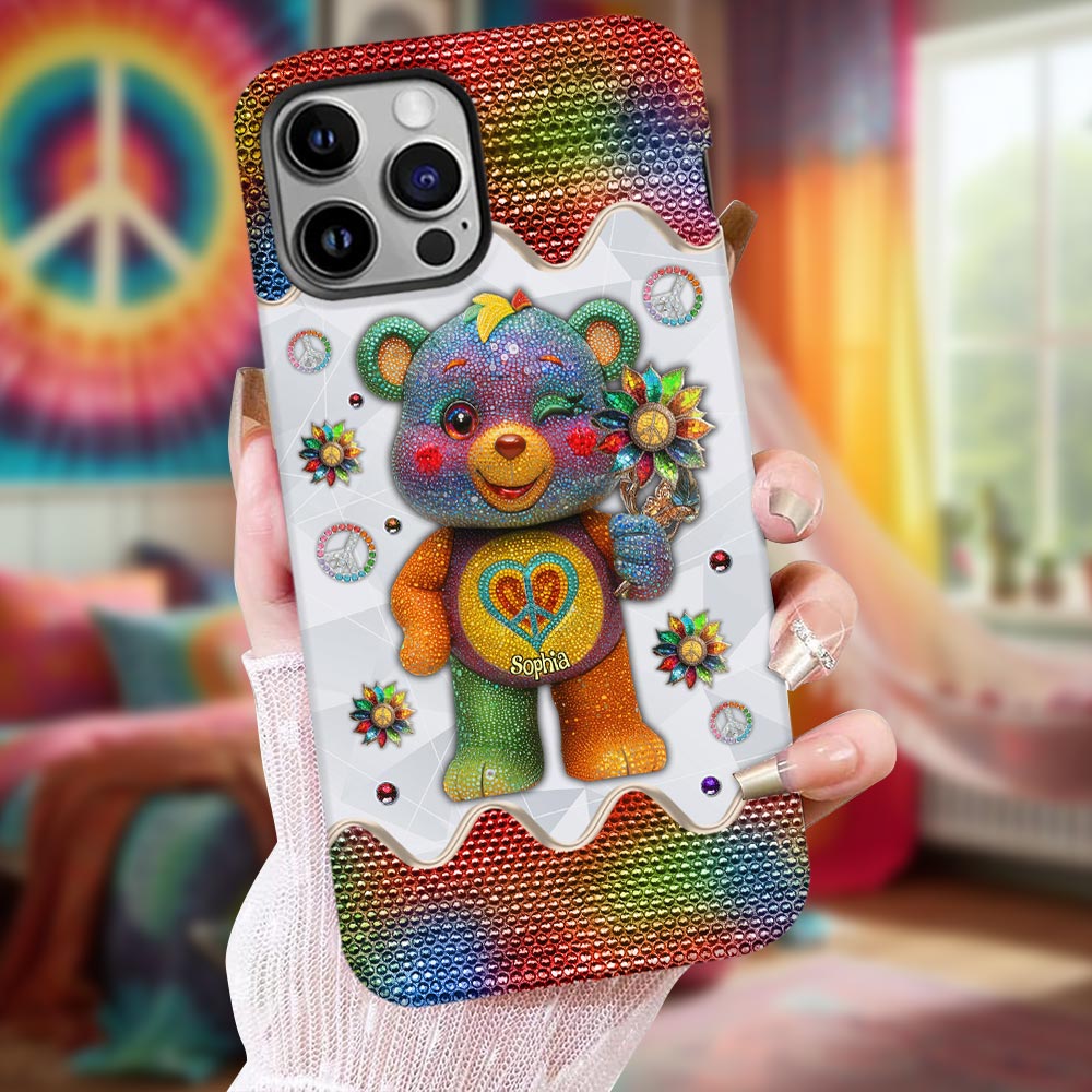 Peace Bear - Personalized Hippie Full Print Phone Case