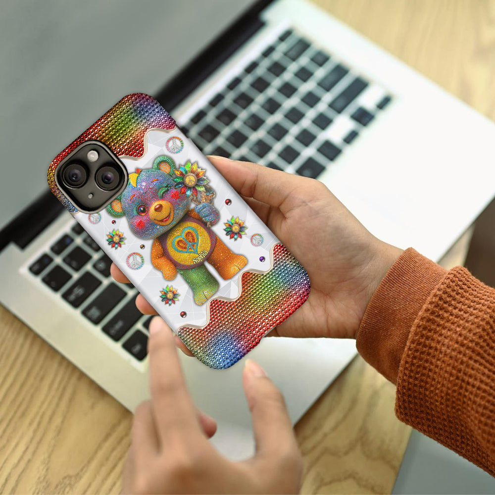 Peace Bear - Personalized Hippie Full Print Phone Case