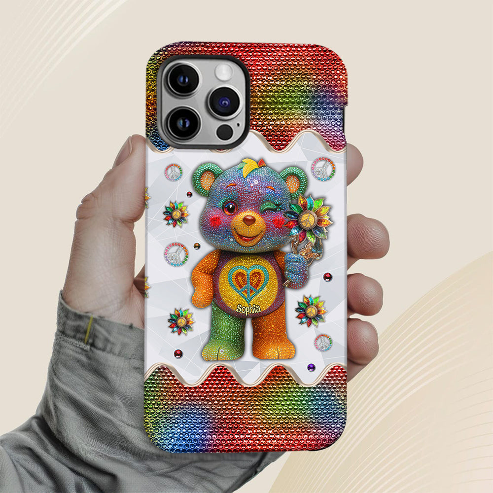 Peace Bear - Personalized Hippie Full Print Phone Case