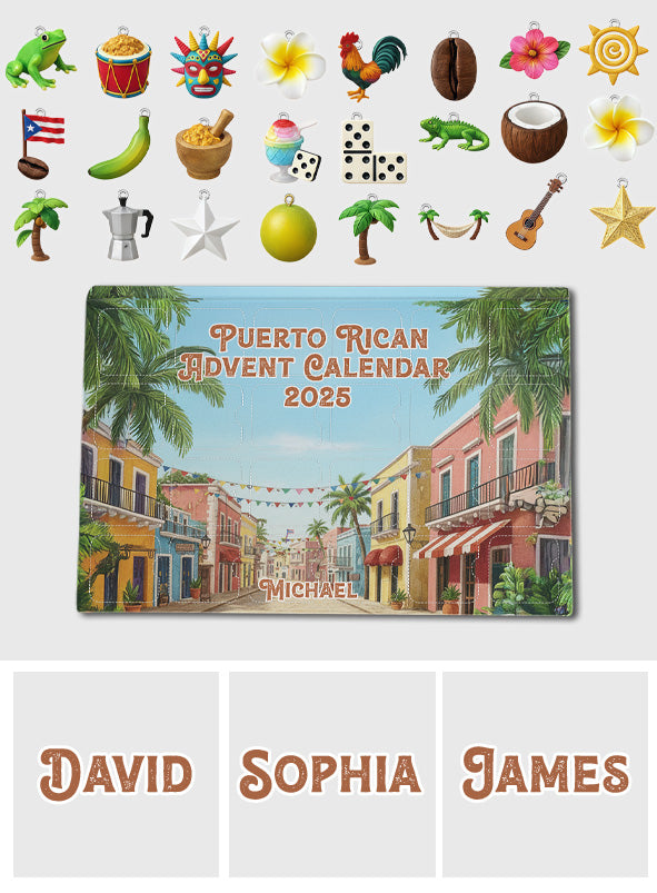 Puerto Rico Advent Calendar 2025 - Personalized Expats Advent Calendar With Ornaments