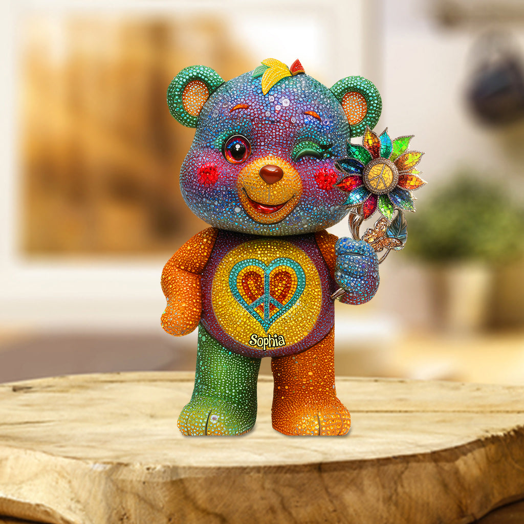 Peace Bear - Personalized Hippie Custom Shaped Acrylic Plaque