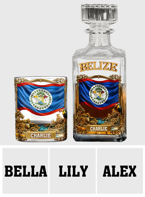 Proud Belize - Personalized Expats Whiskey Decanter Set