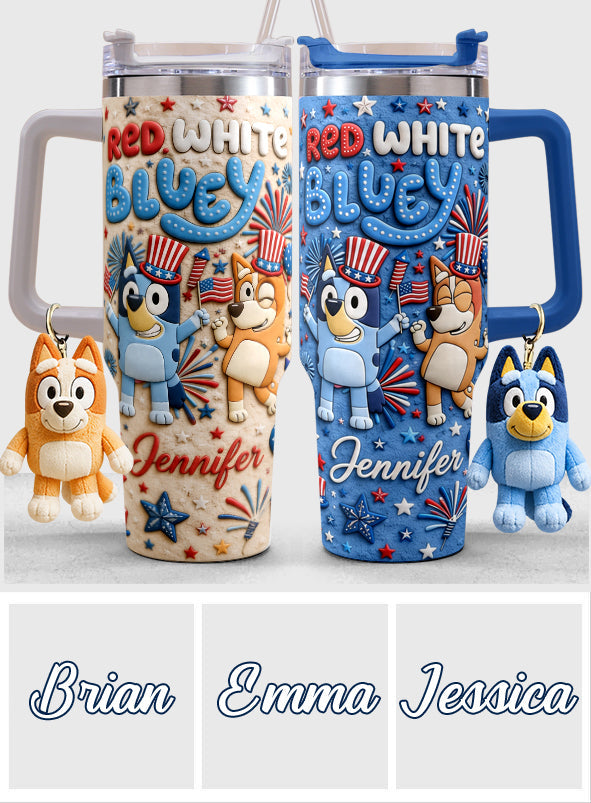 Happy 4th Of July - Personalized Bluey Tumbler With Plush Charm
