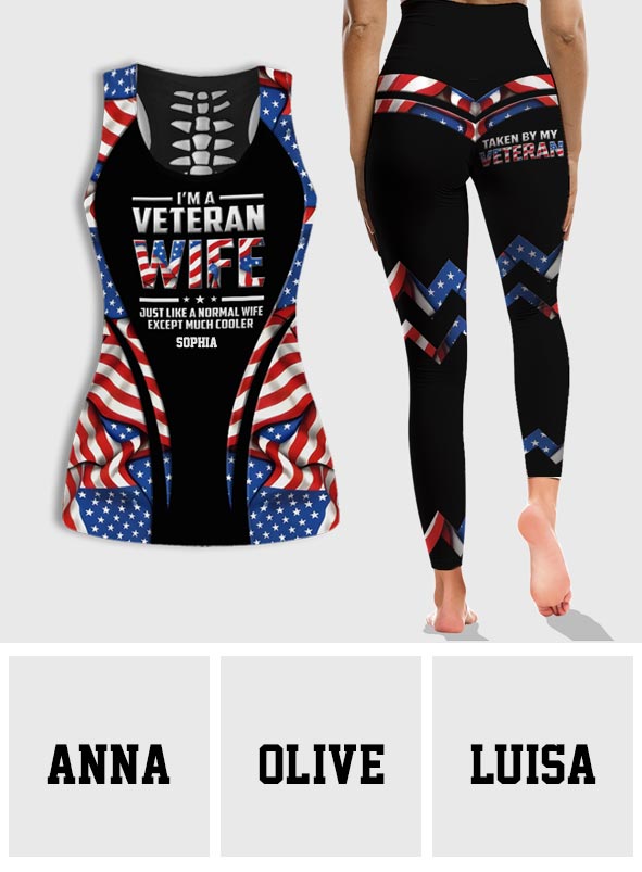 Veteran Wife - Personalized Veteran Hollow Tank Top and Leggings