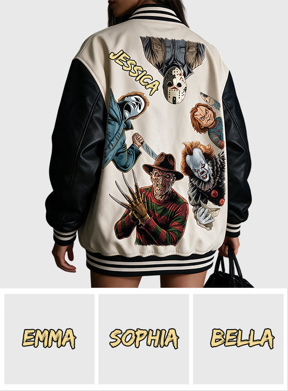 Come With Me ... If You Dare - Personalized Horror Character Varsity Jacket