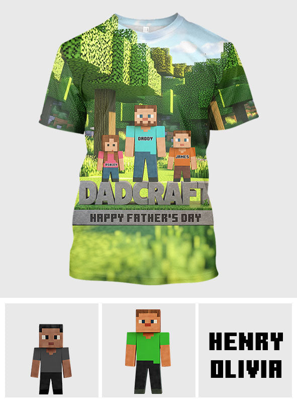 Dadcraft, Father's Day Gift For Game Dad - Personalized Block World All Over Shirt