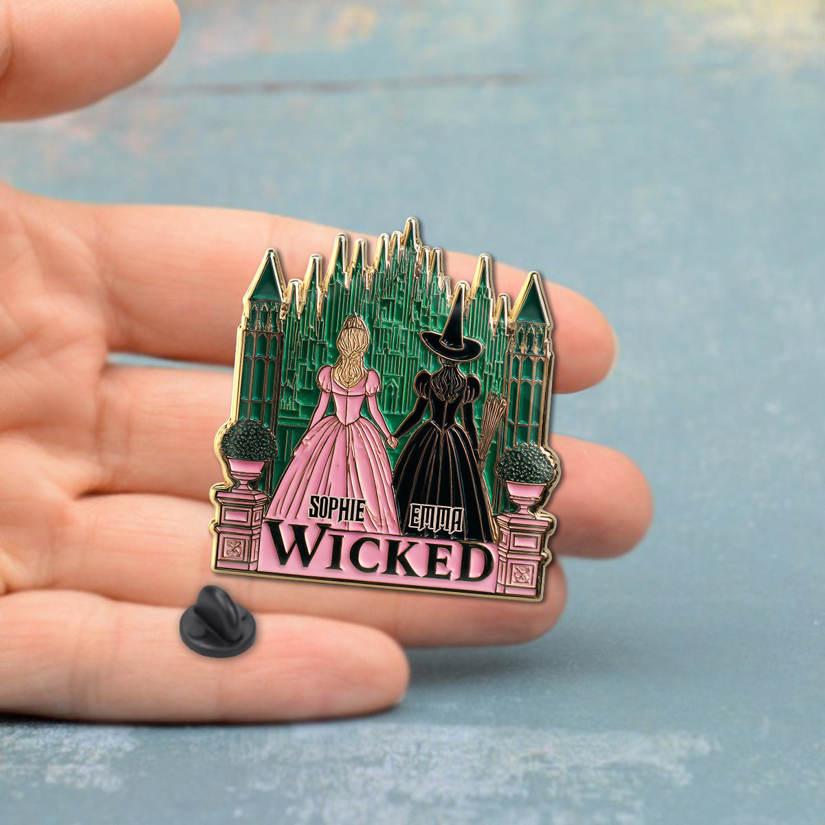 Beautiful Witches - Personalized Green and Pink Pin