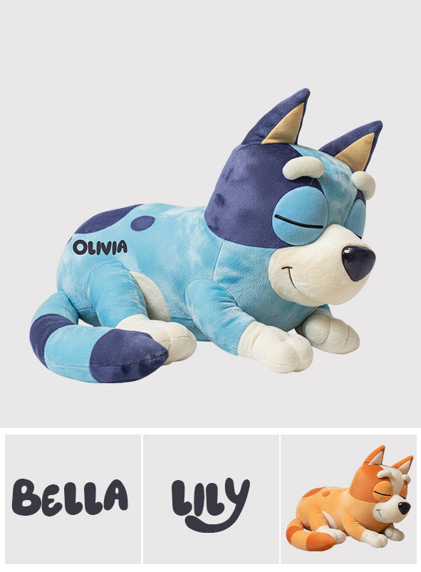 Cute Puppy Sleeping - Personalized Blue Dog Shaped Pillow