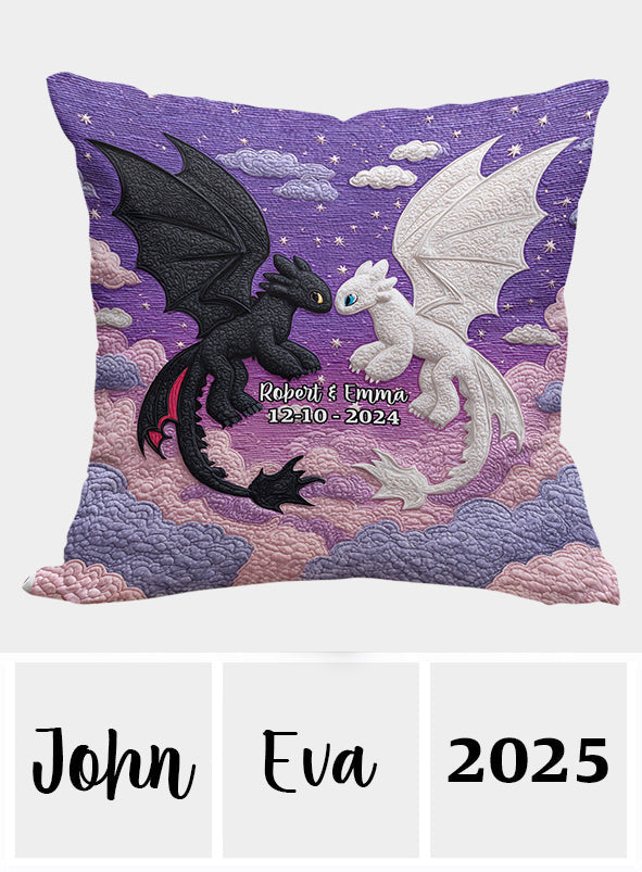 Couple Dragon Black And White - Personalized Couple Throw Pillow