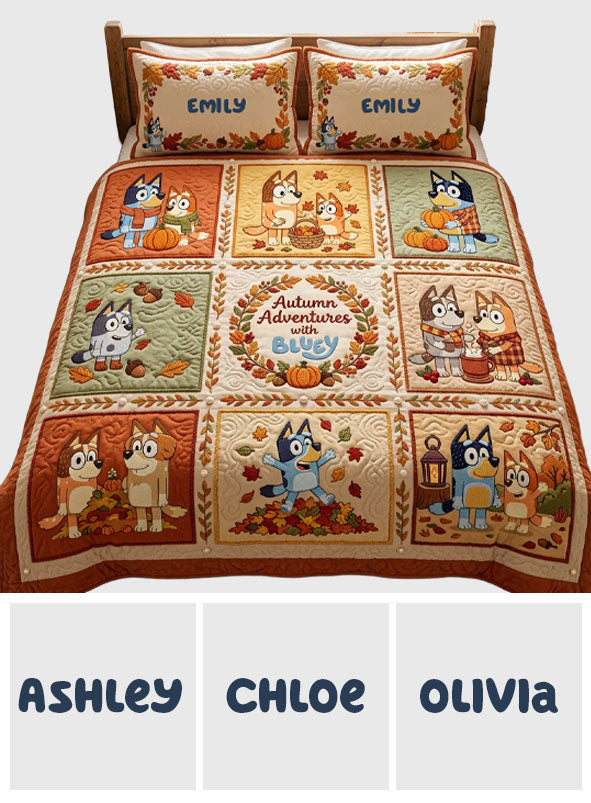 Autumn Adventures - Personalized Blue Dog Bedding Set