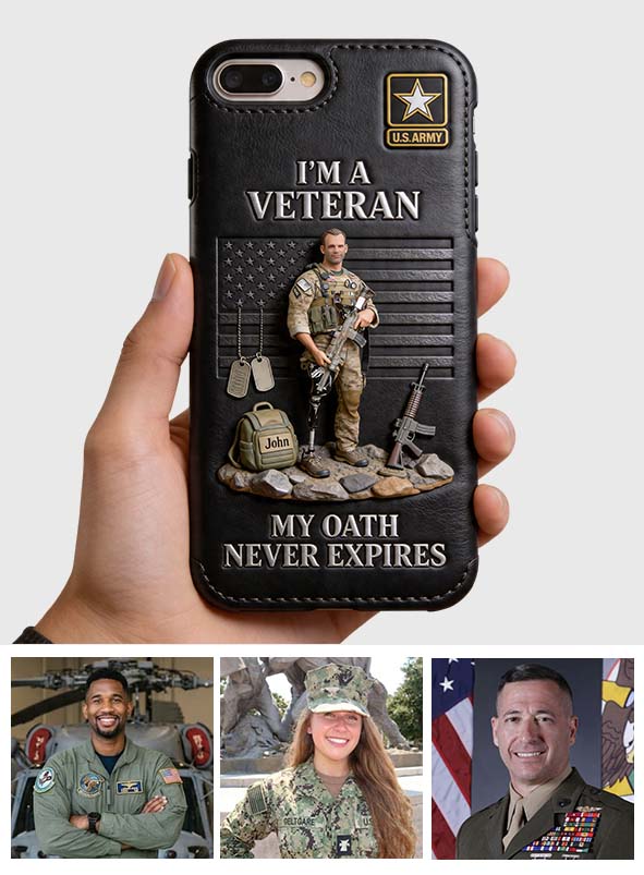 Military Hero - Personalized Veteran 3D Embossed Leather Phone Case