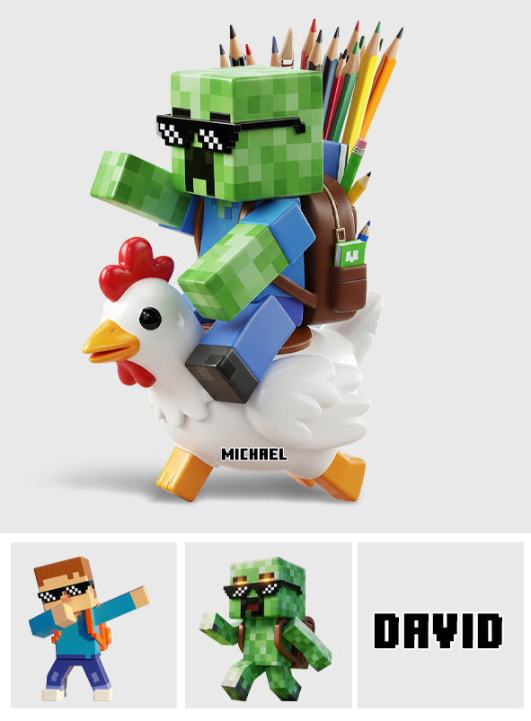 Gamer Back To School - Personalized Block World Wooden Pen Holder