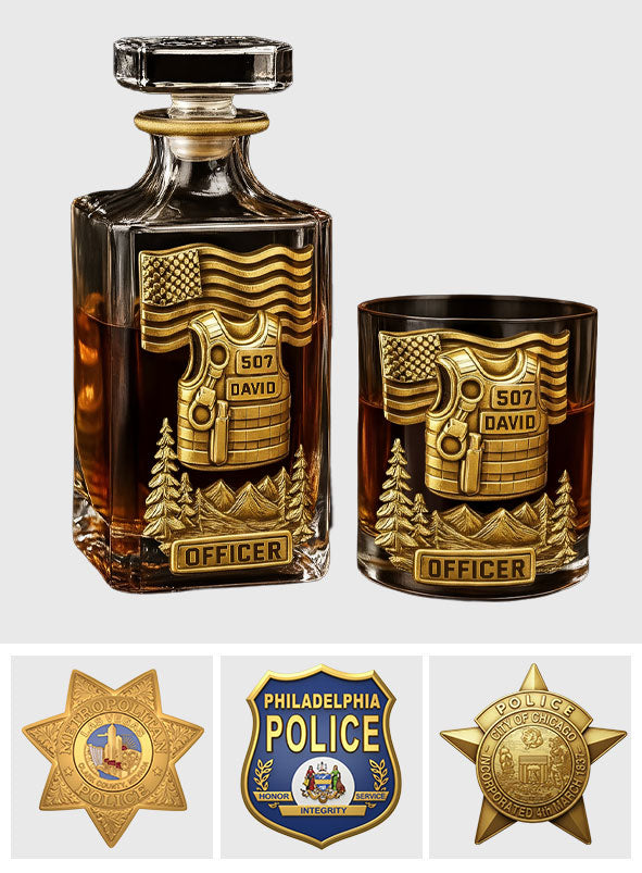 Police Officer - Personalized Police Officer Whiskey Decanter Set