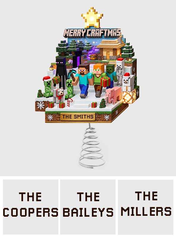 Merry Craftmas - Personalized Block World LED Light Tree Topper