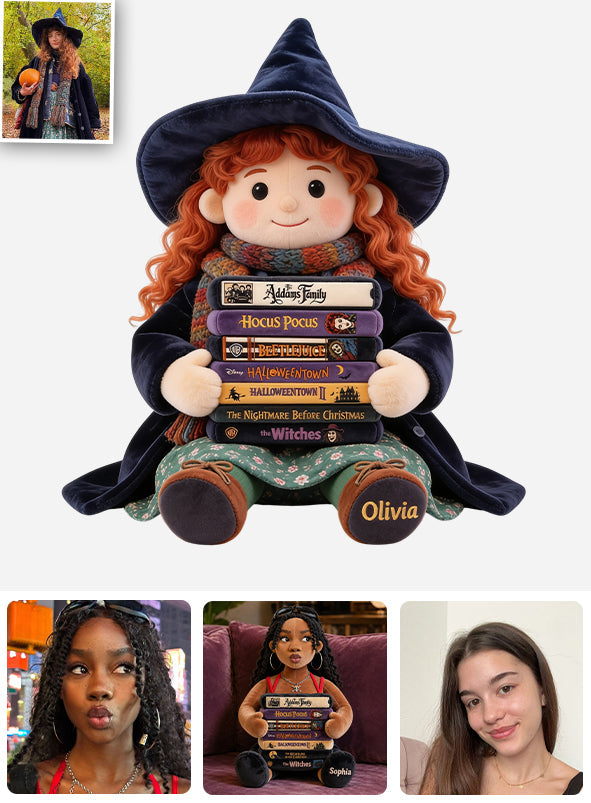 Spooky Halloween Books - Personalized Horror Character Premium Faux Fur Pillow