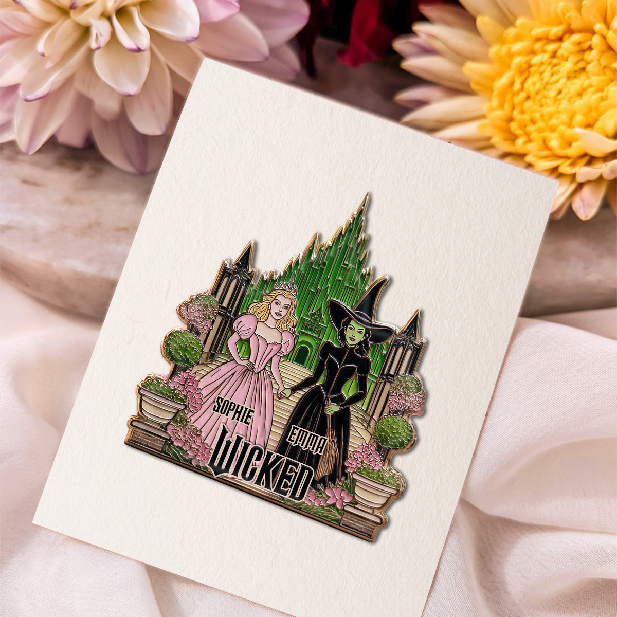Beautiful Witches - Personalized Green and Pink Pin