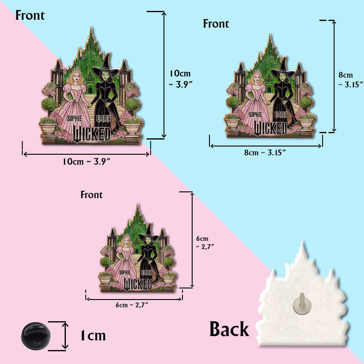 Beautiful Witches - Personalized Green and Pink Pin
