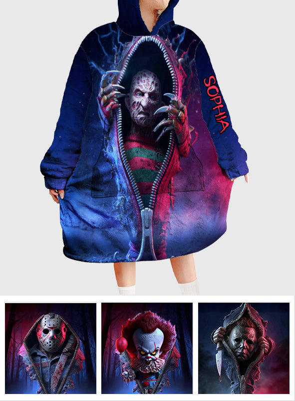 Scary Halloween - Personalized Horror Character Blanket Hoodie