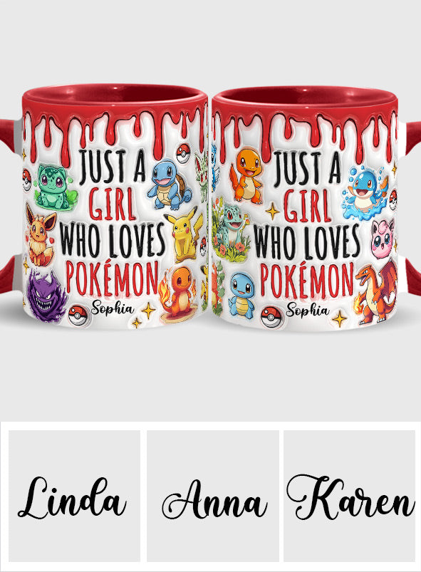 Just A Girl Who Loves Cute Monsters - Personalized Monster Trainer Accent Mug
