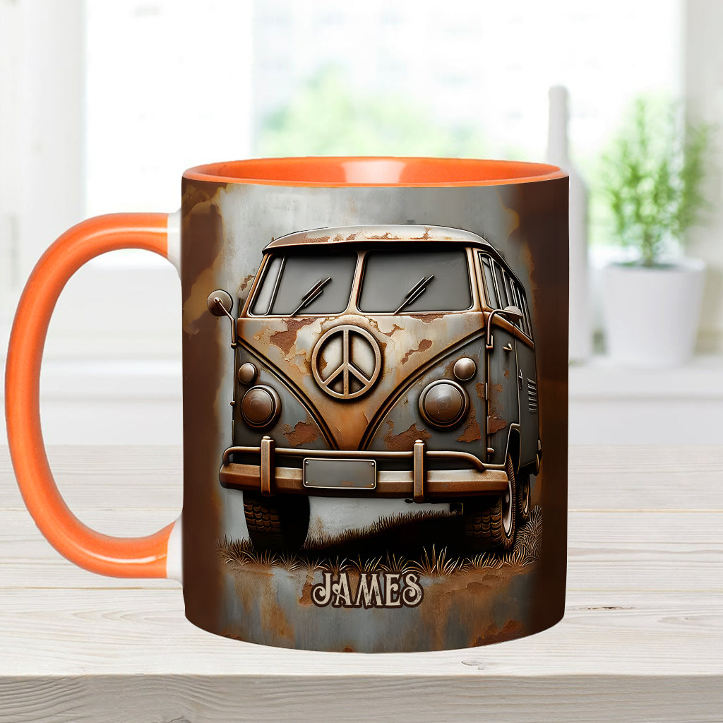 Vintage Camper Van Peace Symbol - Personalized Hippie Accent Mug