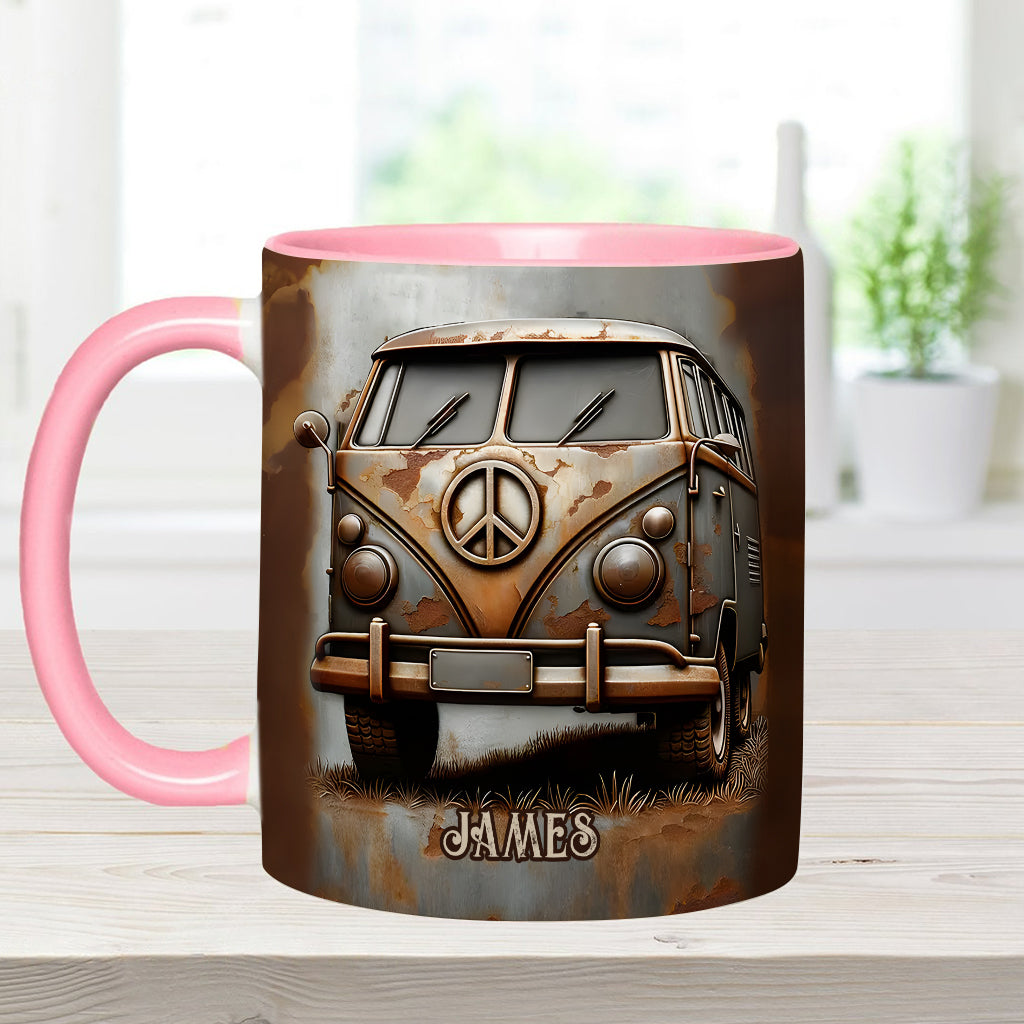 Vintage Camper Van Peace Symbol - Personalized Hippie Accent Mug